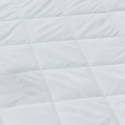 Close-up image showcasing the detailed quilted stitching pattern on the white pillow protector, highlighting its plush and durable design.