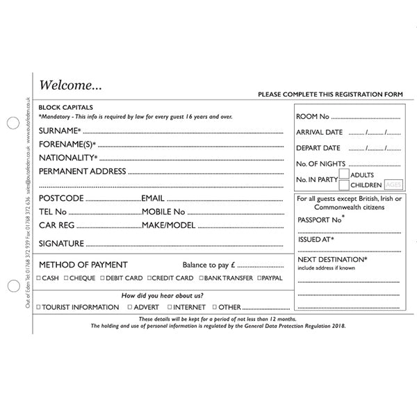 Guest Registration Cards - Pack of 250