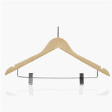 Dual Clip Wooden Security Coat Hanger - Light Wood