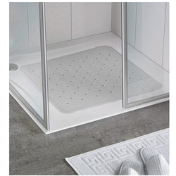 Square rubber shower mat shown in a shower cubicle