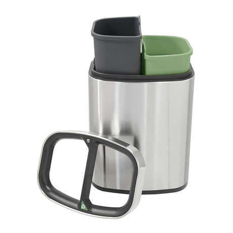 Twin 6L Waste Recycling Bin in Brushed Stainless Steel showing 2 compartments