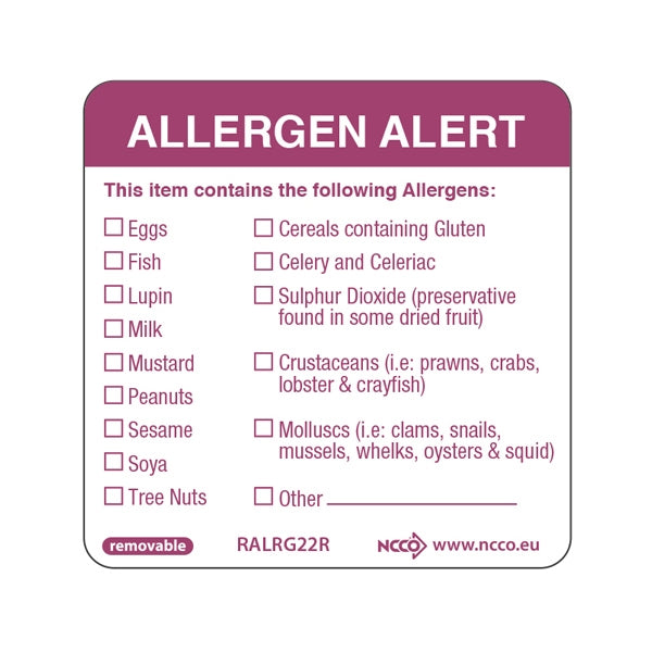 Removable Allergen Labels - Pack of 500